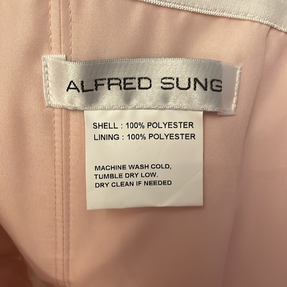 New Alfred Sung STRAPLESS SATIN COLUMN DRESS WITH BACK SLIT IN BLUSH Maxi 10R - Picture 5 of 6